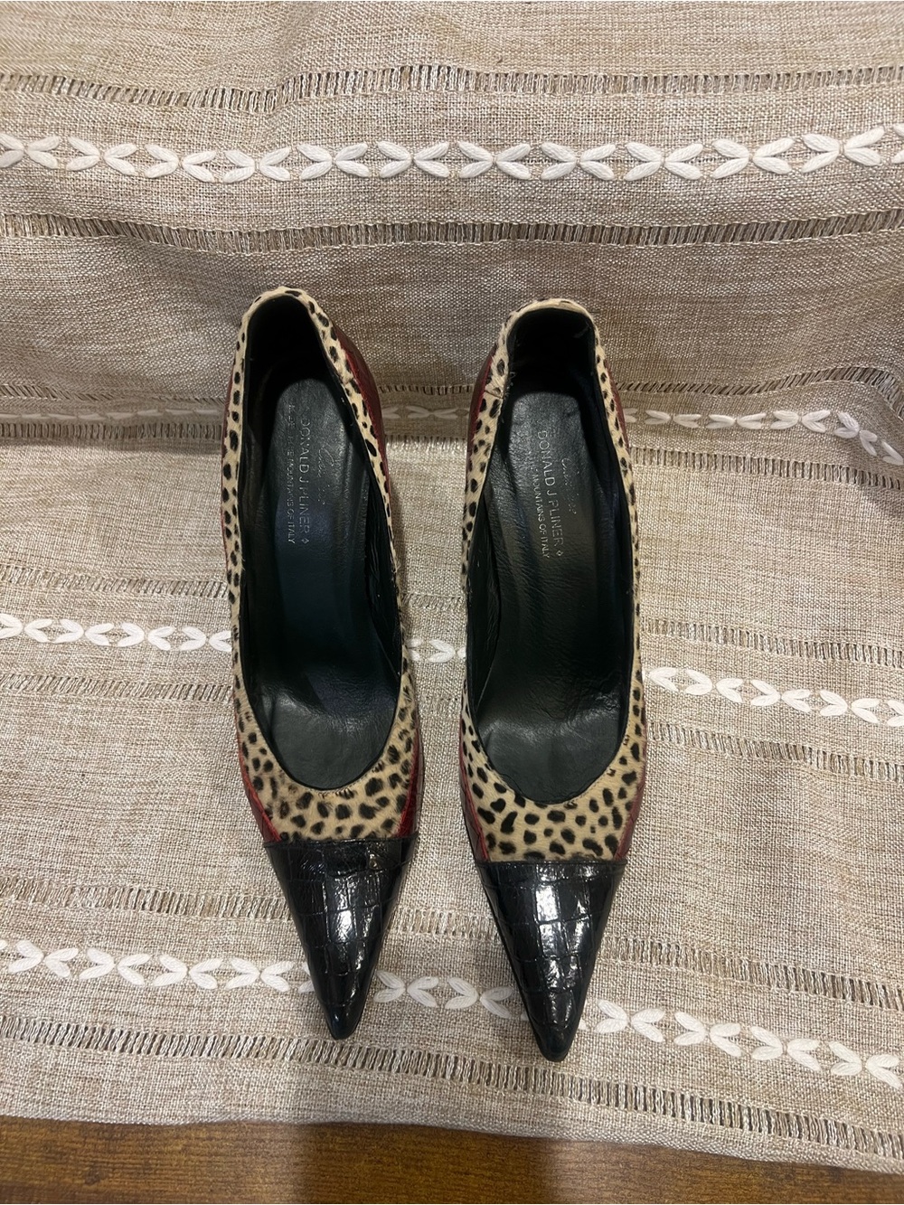 Donald J. Pliner Leopard & Black Pointed-Toe Pumps with Red Accents